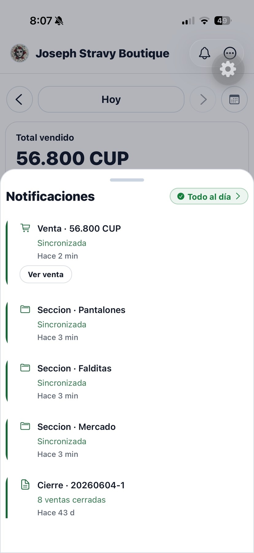 Pantalla de Avisos en la app POS Bembete