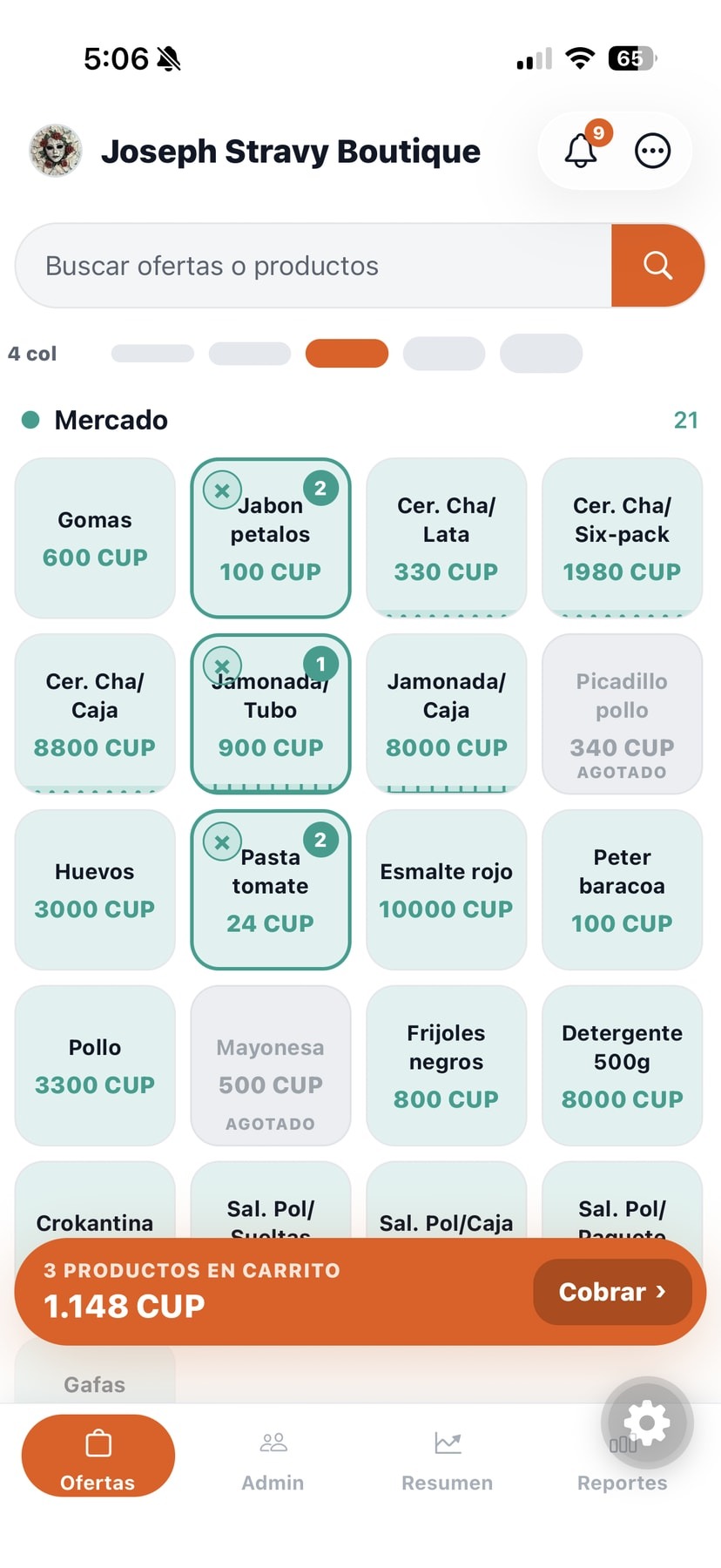 Pantalla de Ventas en la app POS Bembete